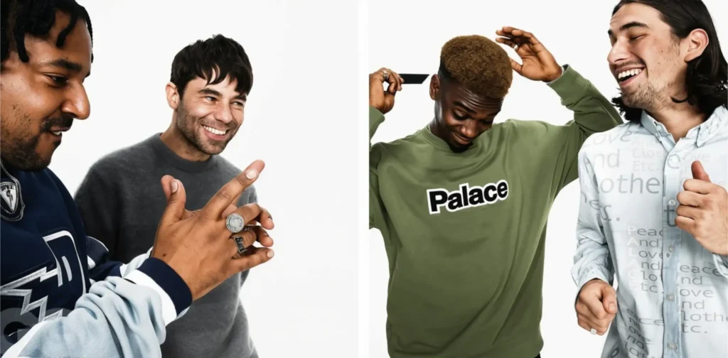 Palace clothing featuring streetwear styles, graphic T-shirts, hoodies, and jackets